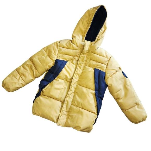 iXtreme Boys Coats, Mustard Gold & Charcoal Grey Winter Puffer Coat, Sz 7 - Picture 1 of 7